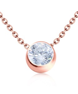 Rose Gold Plated Circle Shaped CZ Silver Necklace SPE-2075-RO-GP